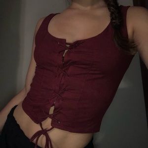 LA Hearts Suede Burgendy Lace up Crop top